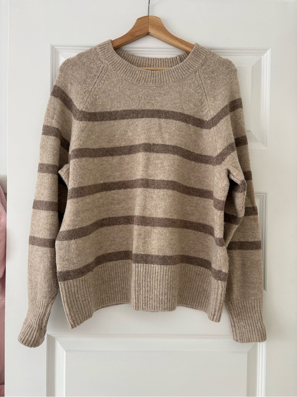 Reitmans Beige and Brown Striped Crewneck Sweater